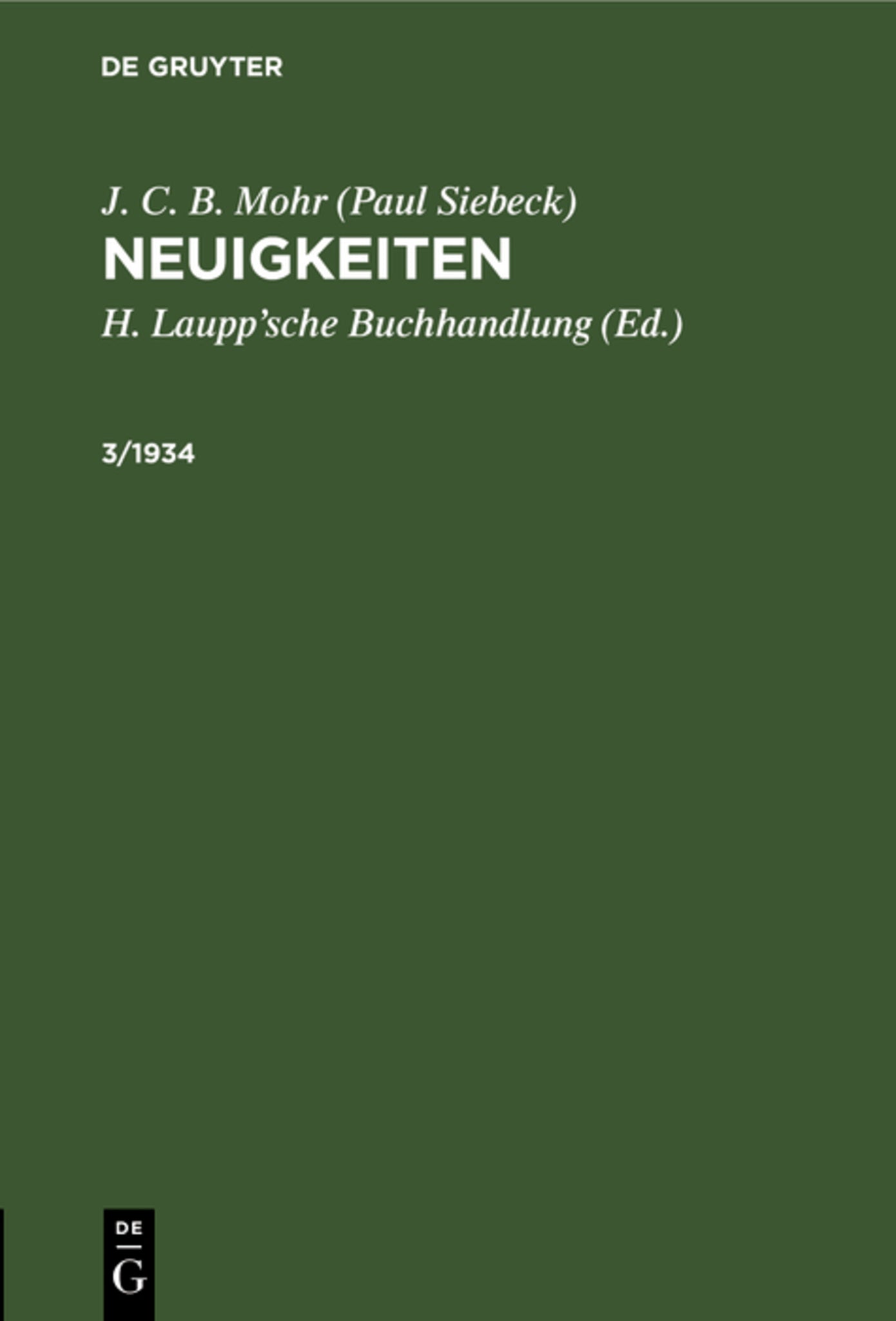 J. C. B. Mohr (Paul Siebeck): Neuigkeiten. 3/1934