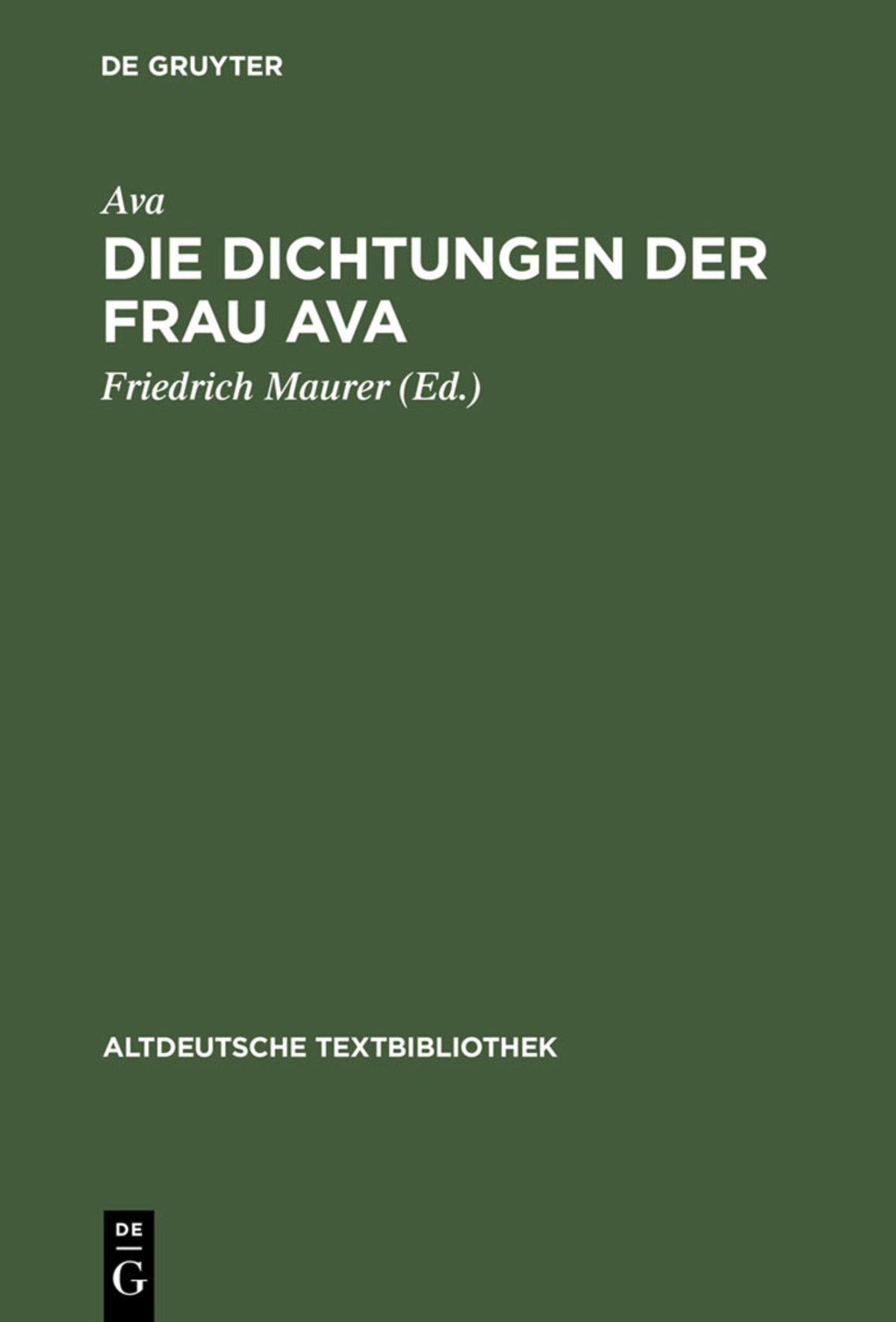 Cover image for Die Dichtungen der Frau Ava ISBN 9783110982480