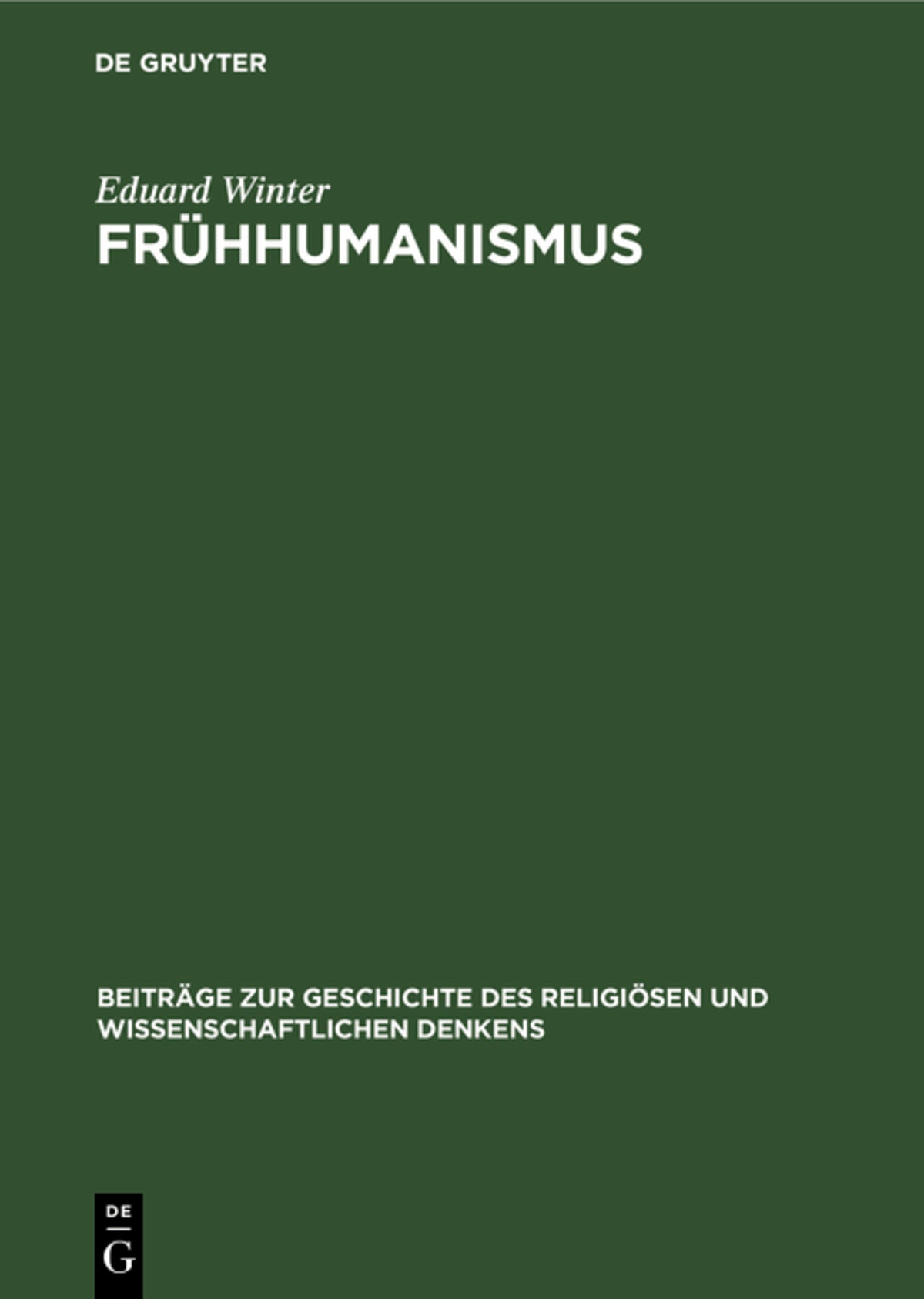 Cover image for Frühhumanismus ISBN 9783112582831