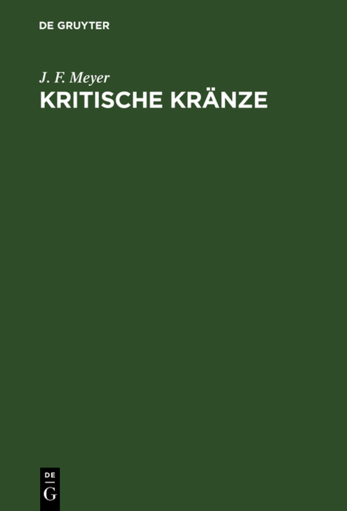 Cover image for Kritische Kränze ISBN 9783111133904
