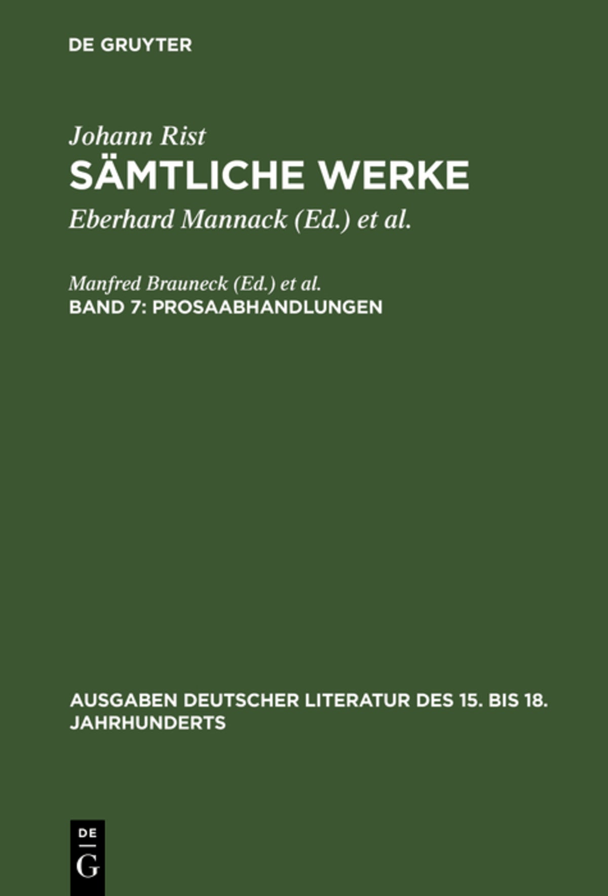 Cover image for Prosaabhandlungen ISBN 9783110086591