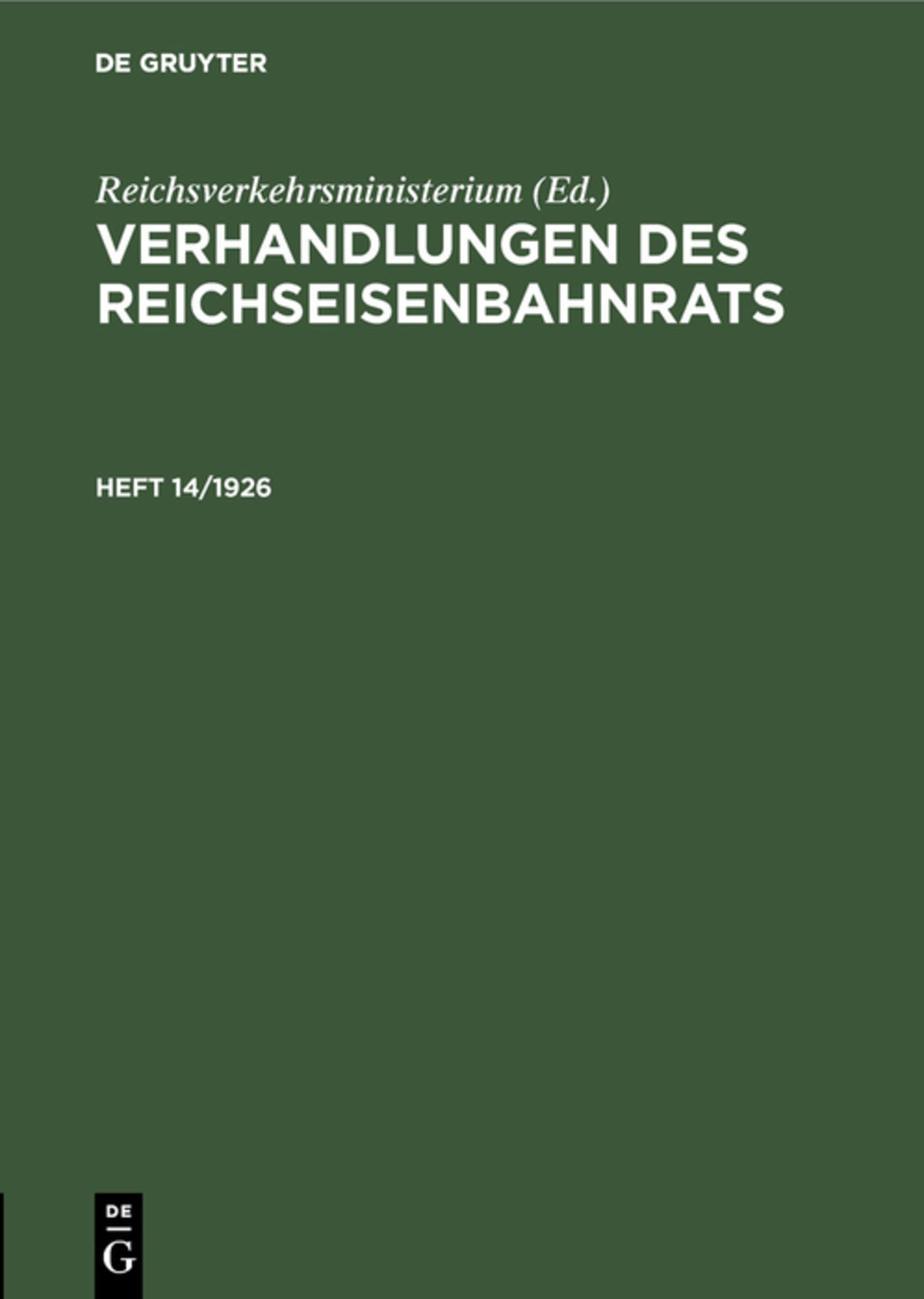 Verhandlungen des Reichseisenbahnrats. Heft 14/1926