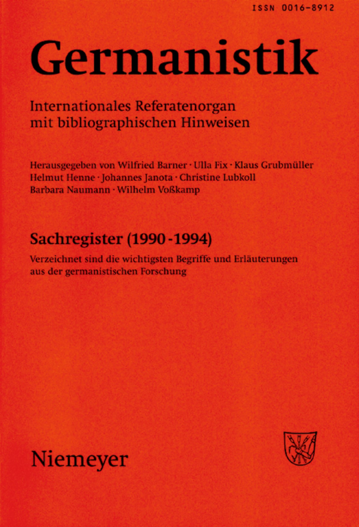 Cover image for Germanistik, Sachregister (1990-1994) ISBN 9783484621015