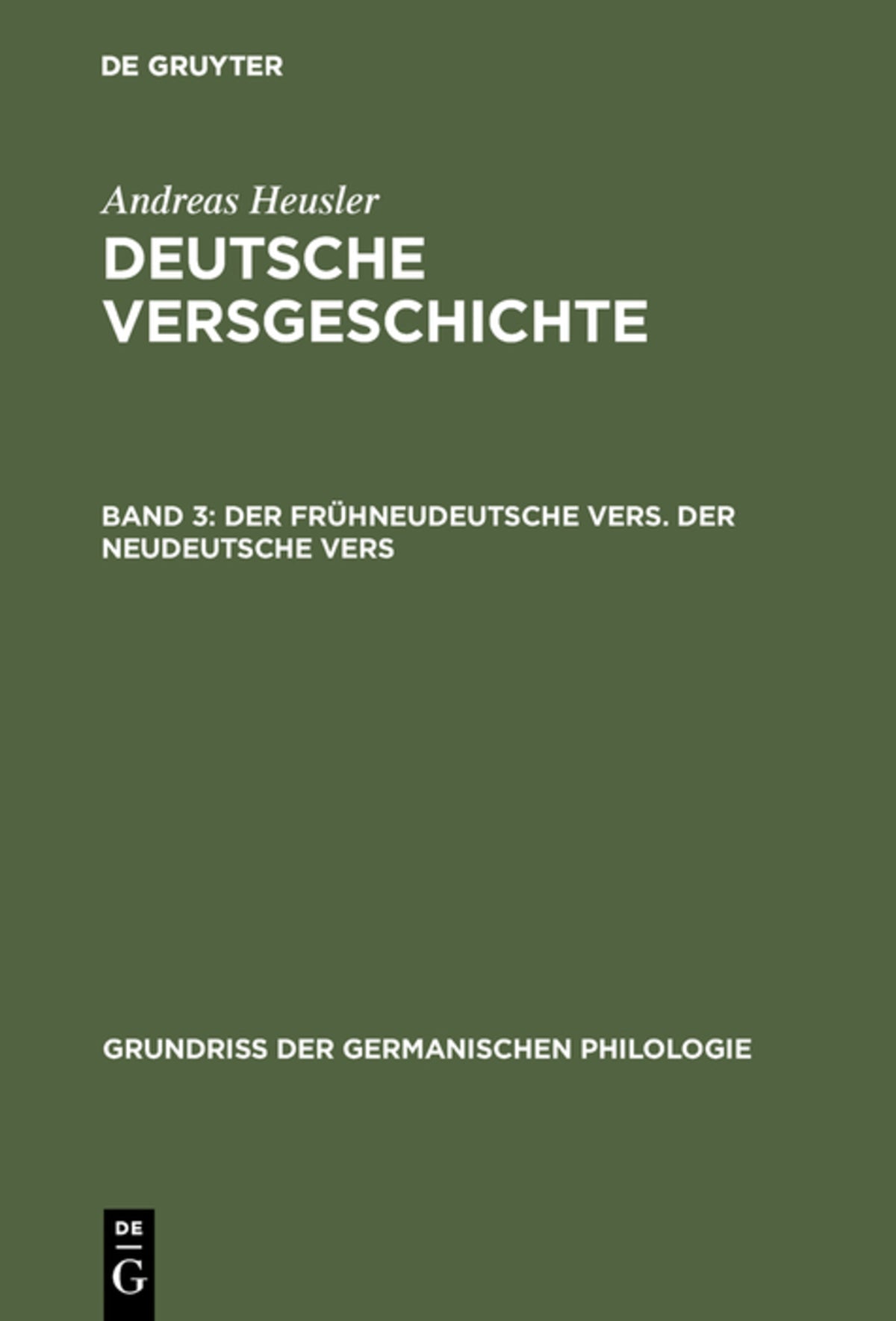 Der frühneudeutsche Vers. Der neudeutsche Vers