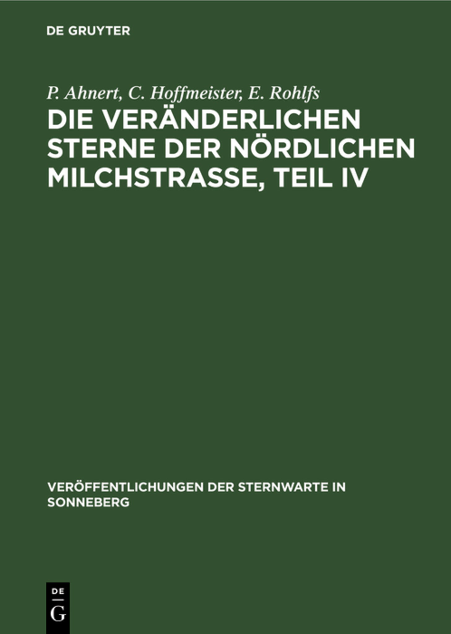 Die veränderlichen Sterne der nördlichen Milchstraße, Teil IV
