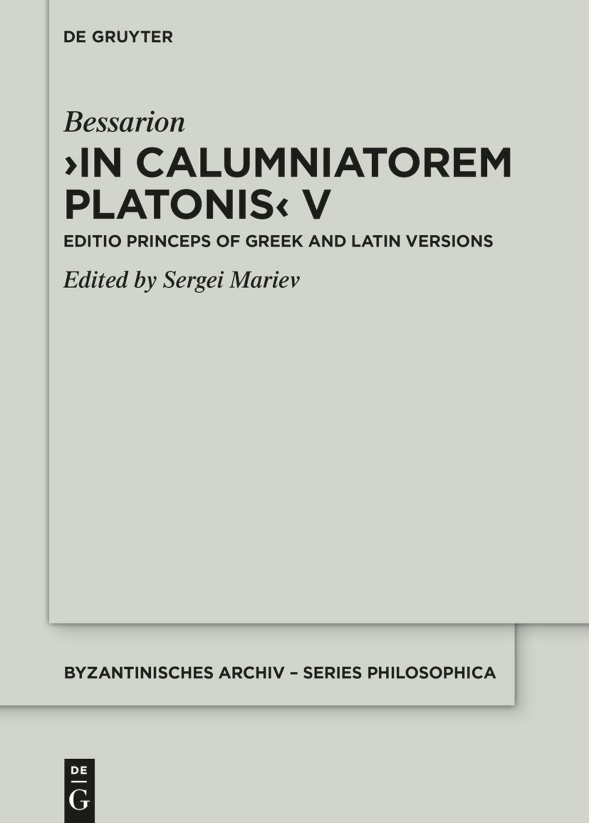 Cover image for In Calumniatorem Platonis V ISBN 9783110756005