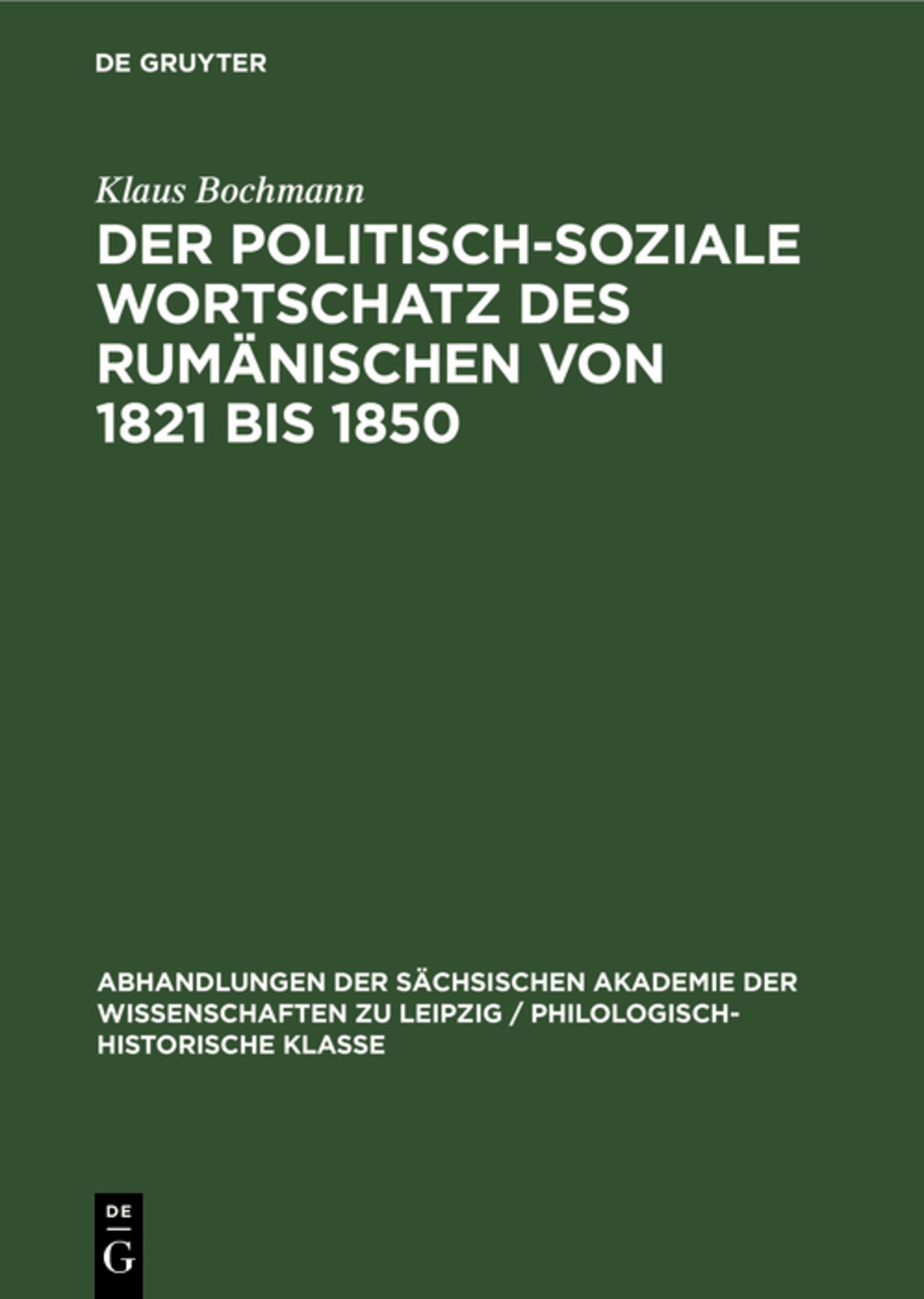 Der Politisch-Soziale Wortschatz des Rumänischen von 1821 bis 1850