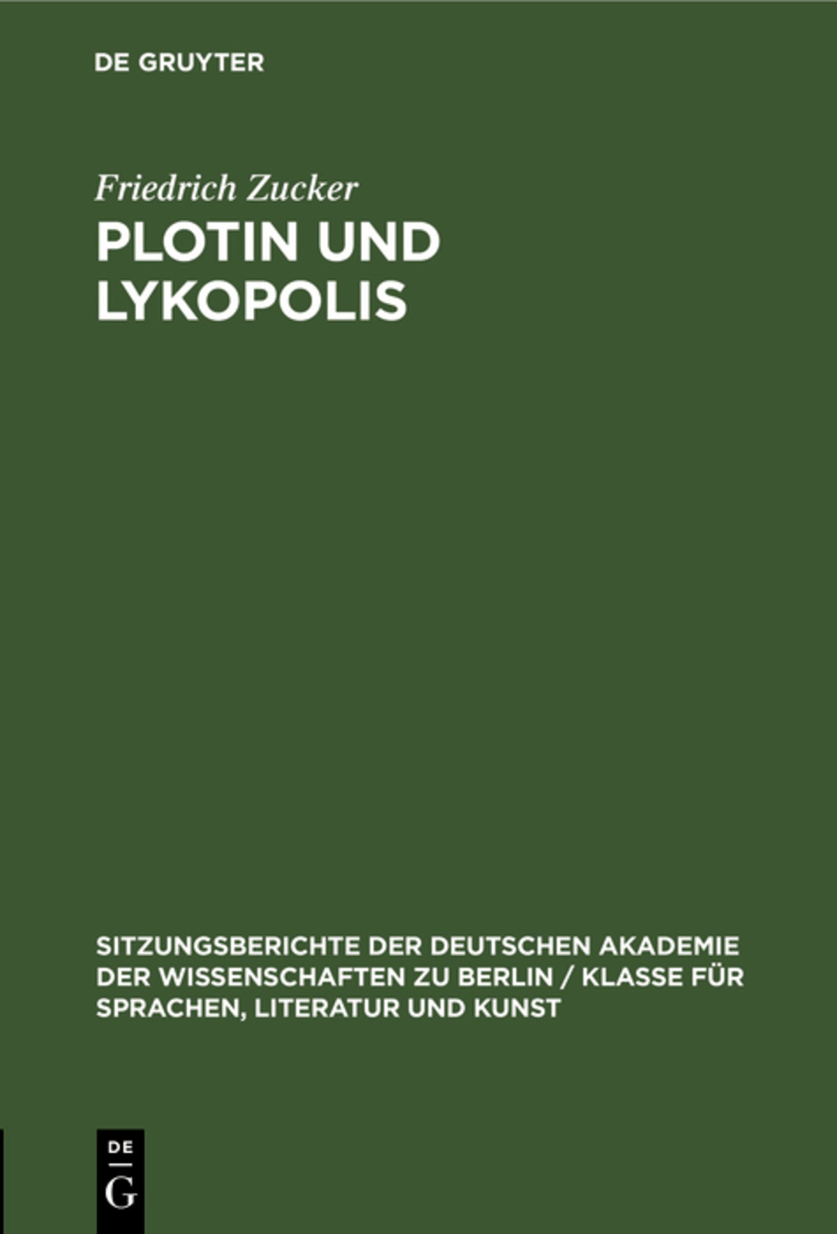 Cover image for Plotin und Lykopolis ISBN 9783112564776