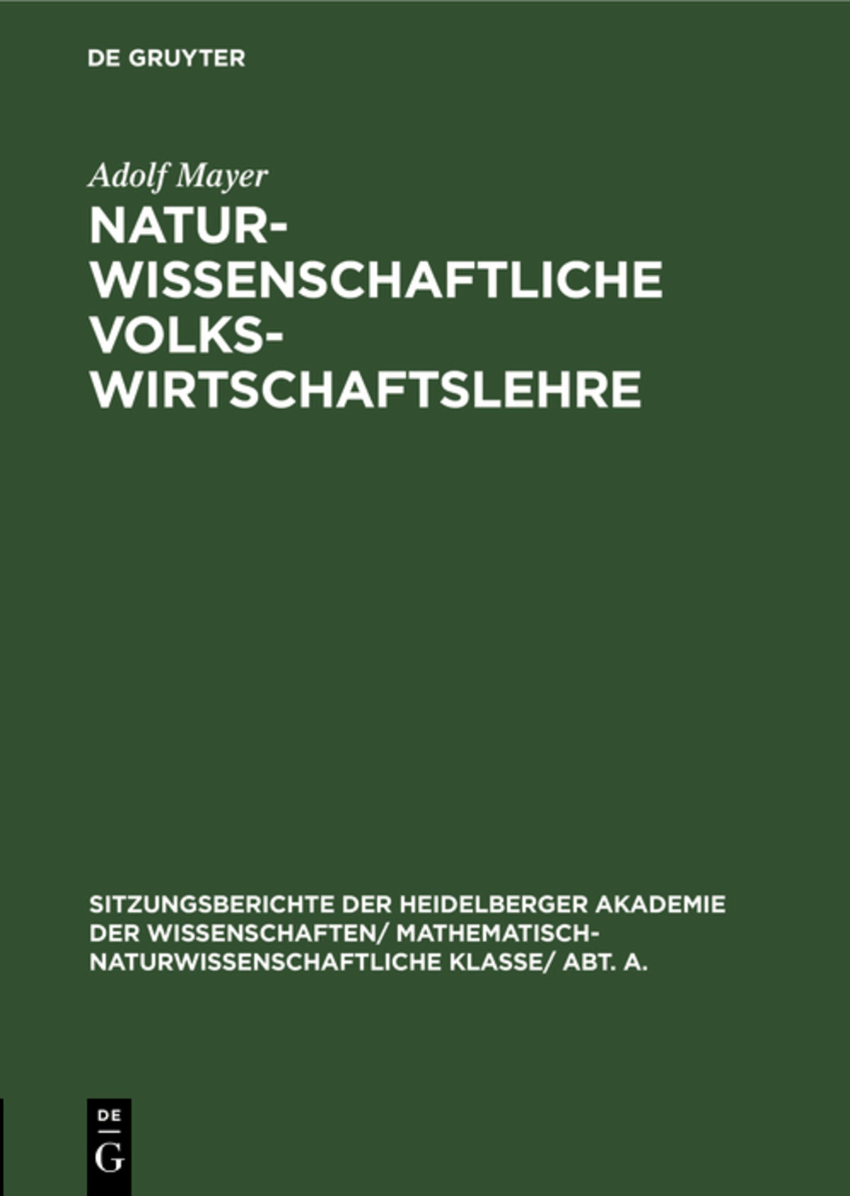 Cover image for Naturwissenschaftliche Volkswirtschaftslehre ISBN 9783111188676
