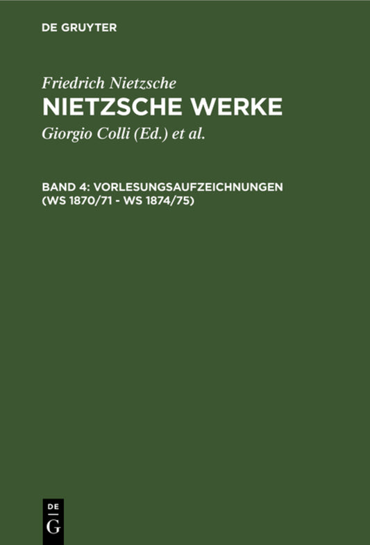 Vorlesungsaufzeichnungen (WS 1870/71 - WS 1874/75)