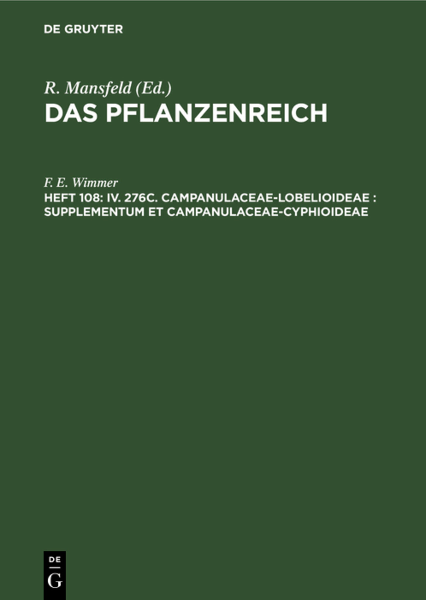 IV. 276c. Campanulaceae-Lobelioideae : Supplementum et Campanulaceae-Cyphioideae