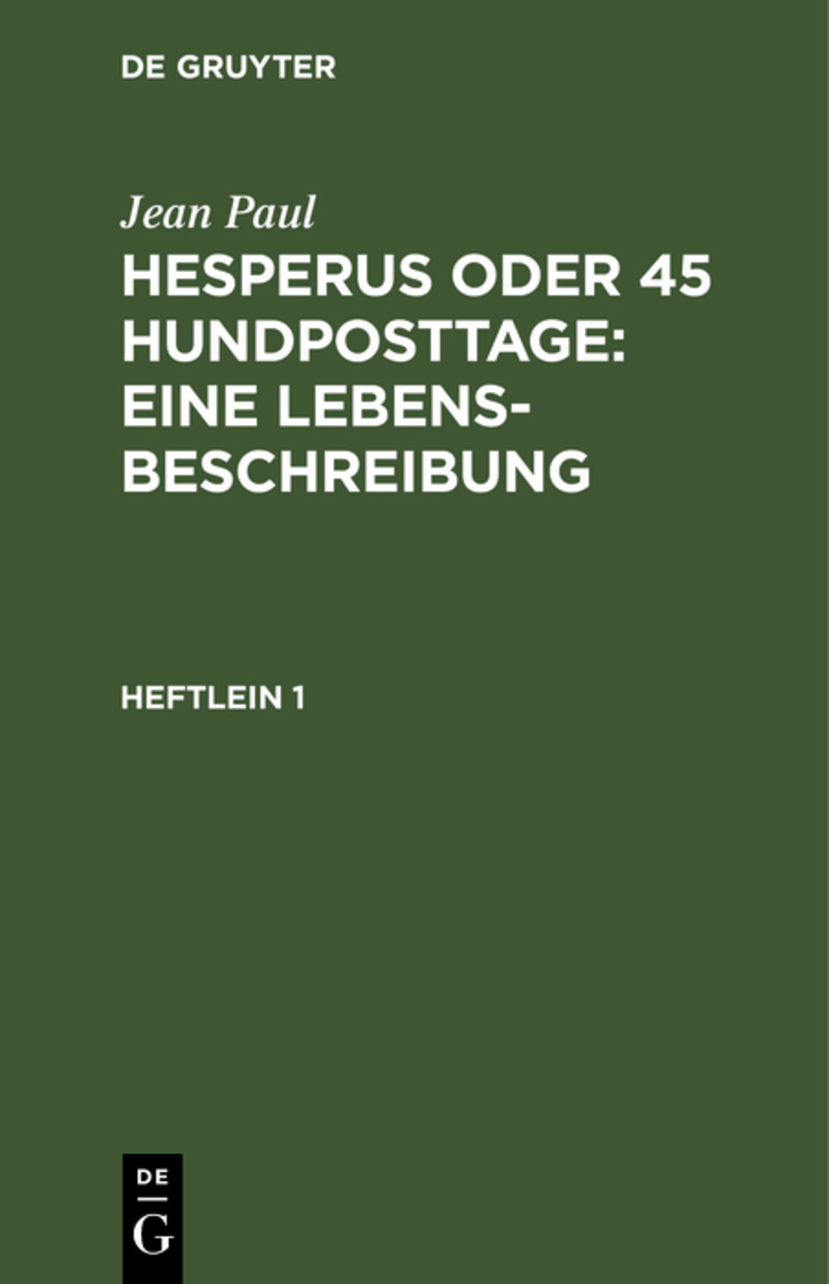 Cover image for Hesperus oder 45 Hundposttage : Eine Lebensbeschreibung ISBN 9783111079509
