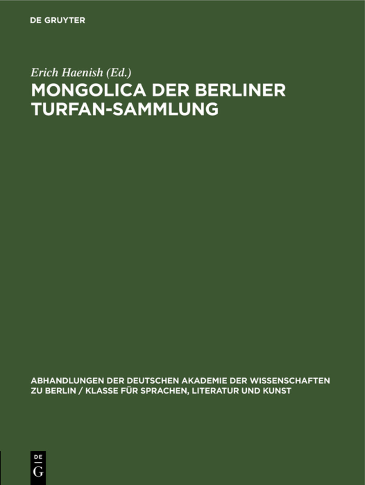 Cover image for Mongolica der Berliner Turfan-Sammlung ISBN 9783112537176