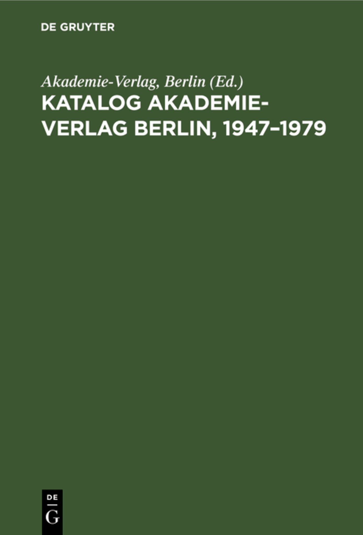 Katalog Akademie-Verlag Berlin, 1947–1979