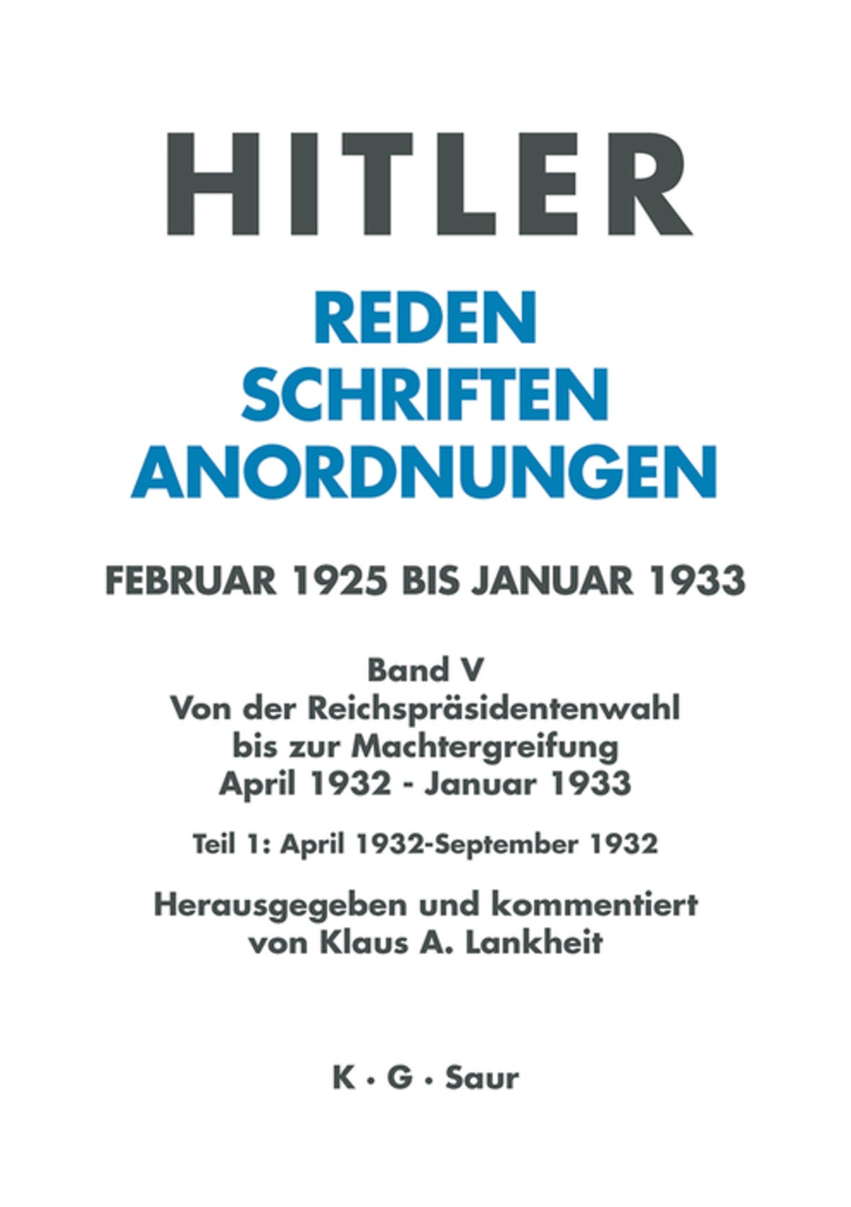 Cover image for April 1932 - September 1932 ISBN 9783598219368