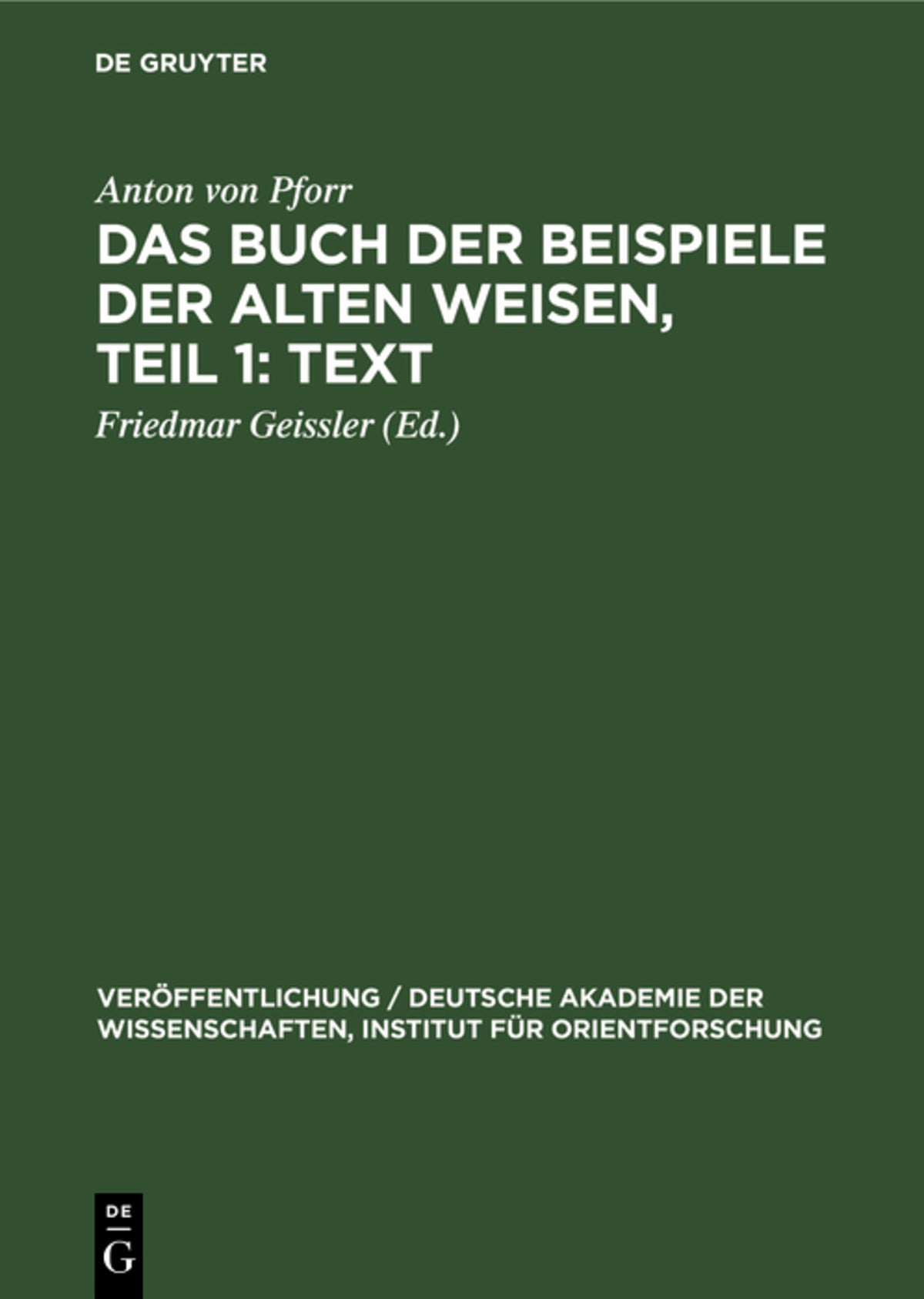 Das Buch der Beispiele der alten Weisen, Teil 1: Text