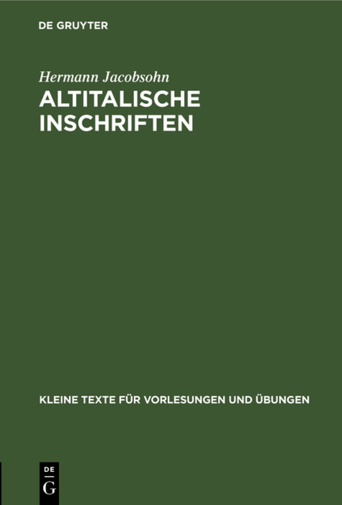 Cover image for Altitalische Inschriften ISBN 9783110996043