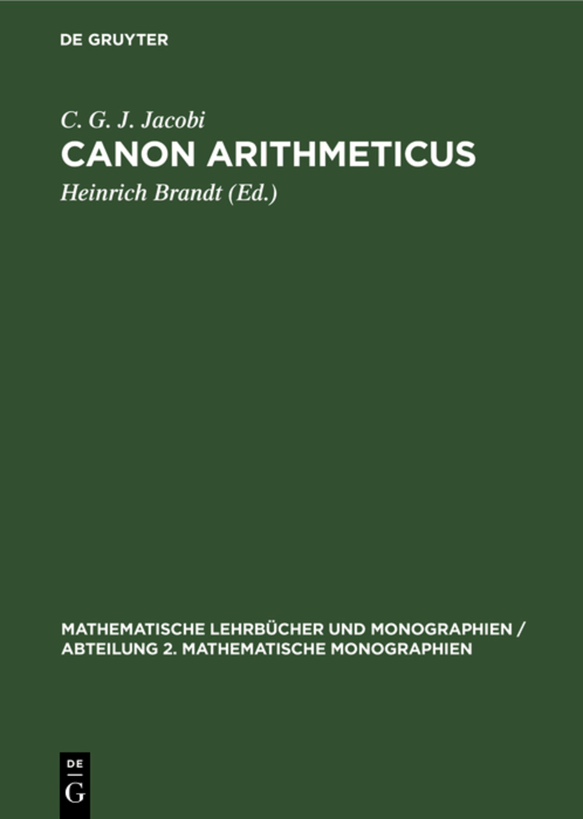 Cover image for Canon Arithmeticus ISBN 9783112471357