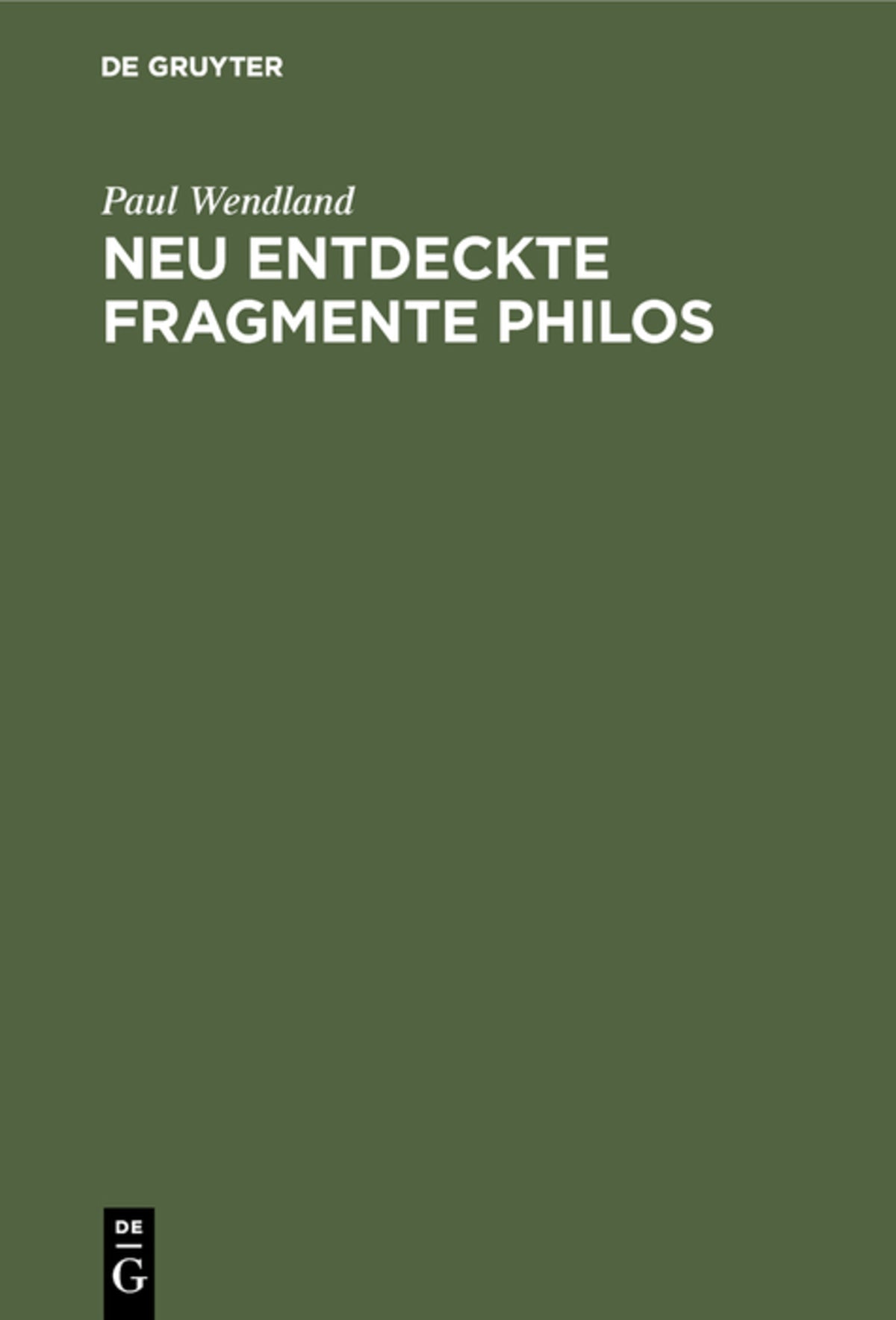 Cover image for Neu entdeckte Fragmente Philos ISBN 9783111267241