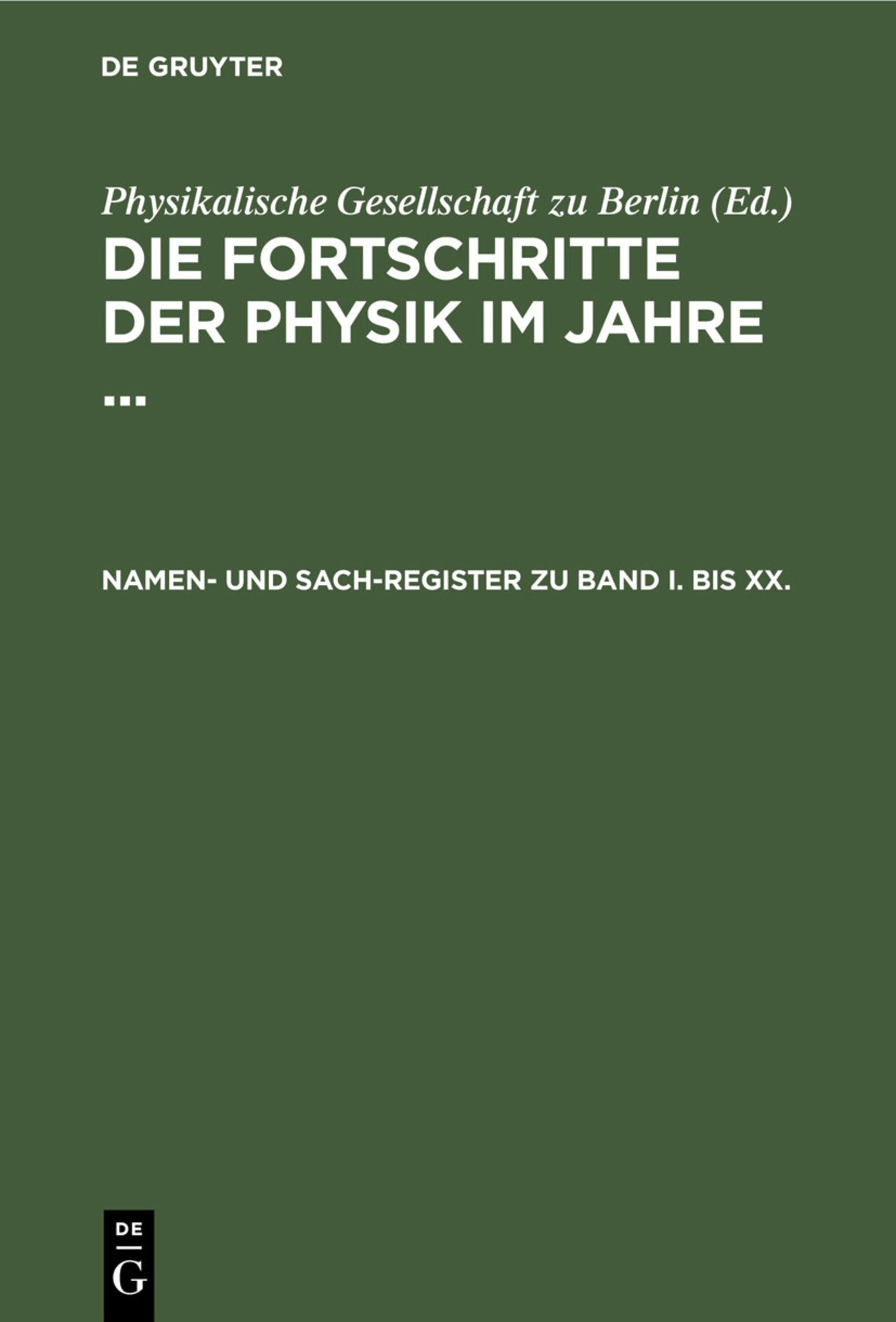 Namen- und Sach-Register zu Band I. bis XX.