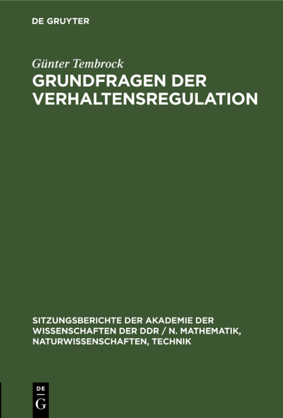 Grundfragen der Verhaltensregulation