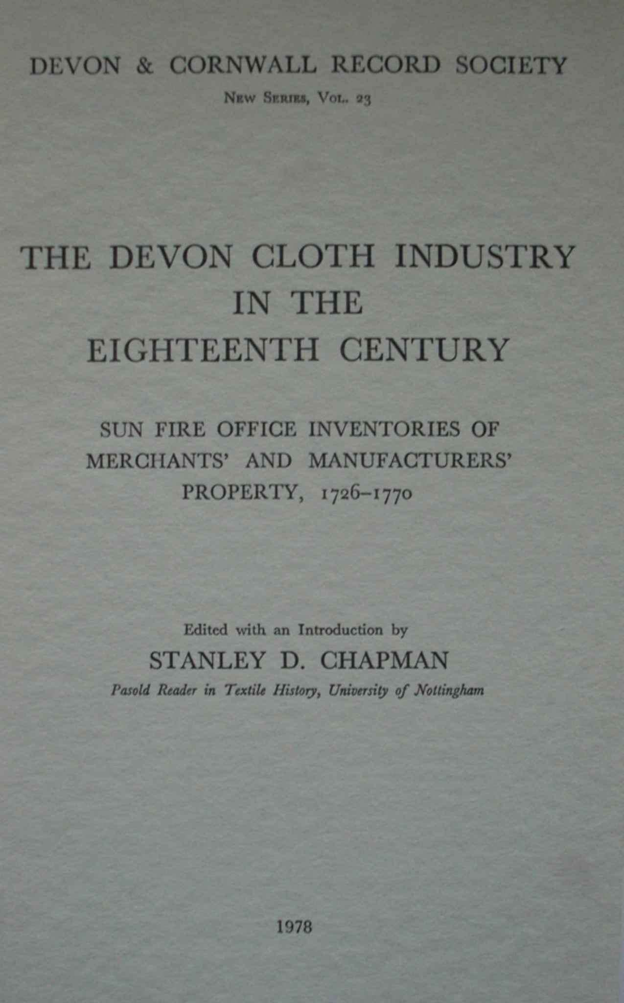 Cover image for The Devon Cloth Industry in the 18th Century ISBN 9780901853226