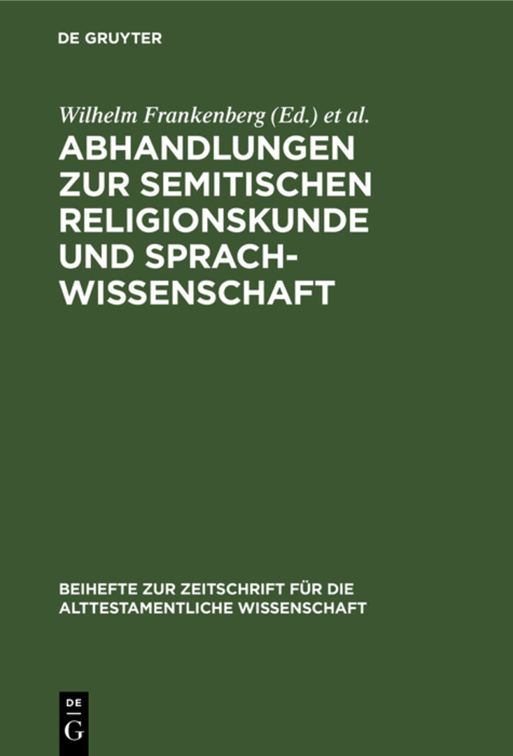 Cover image for Abhandlungen zur semitischen Religionskunde und Sprachwissenschaft ISBN 9783111249025