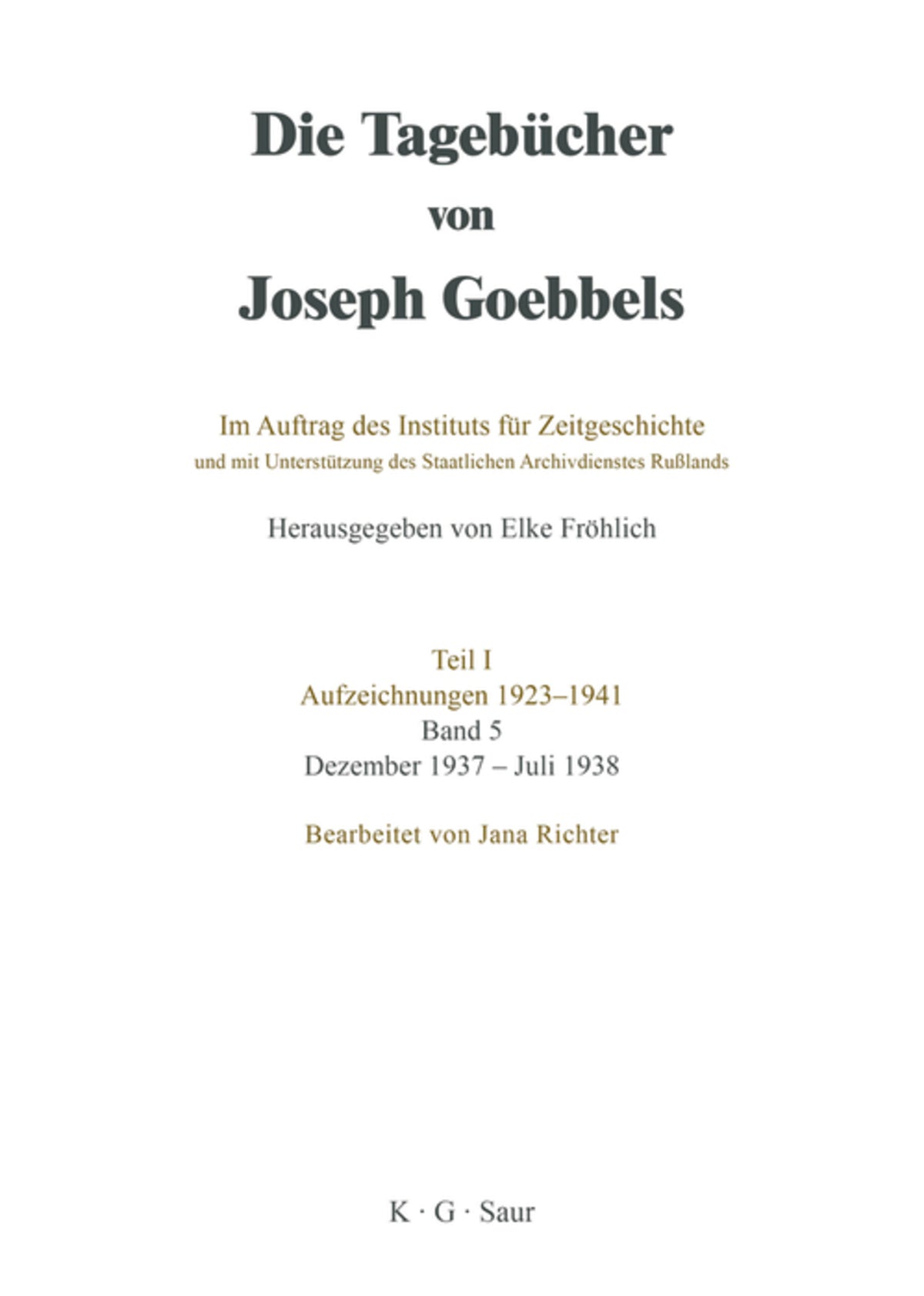 Cover image for Dezember 1937 - Juli 1938 ISBN 9783598237355