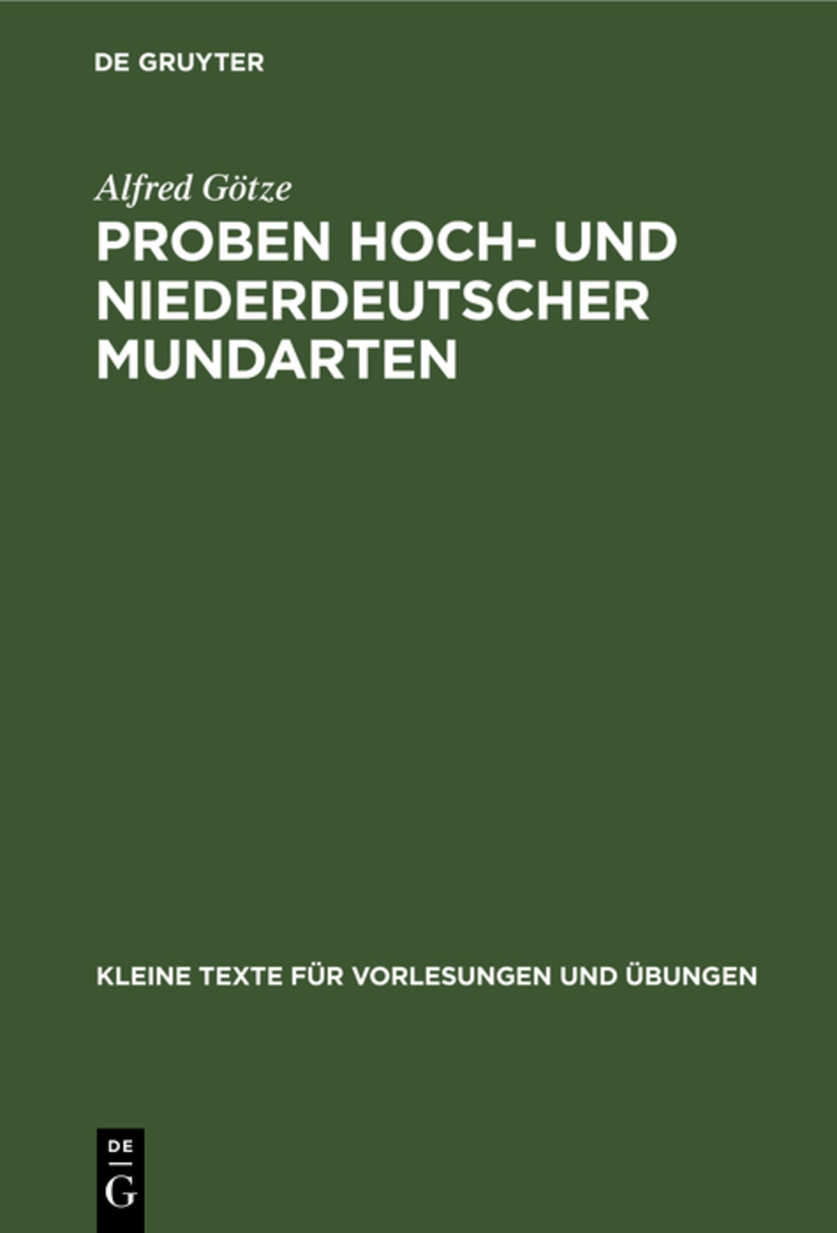 Cover image for Proben hoch- und niederdeutscher Mundarten ISBN 9783110997064