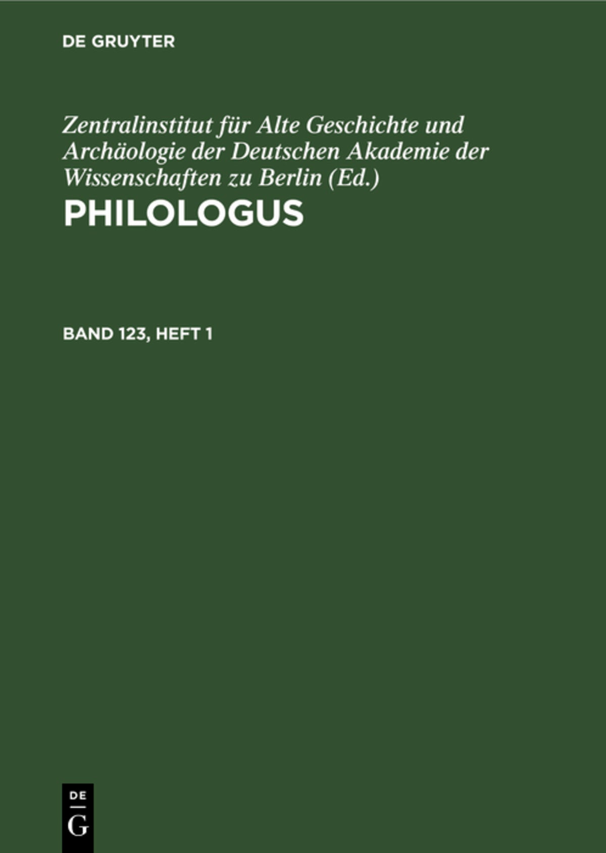 Cover image for Philologus. Band 123, Heft 1 ISBN 9783112544433