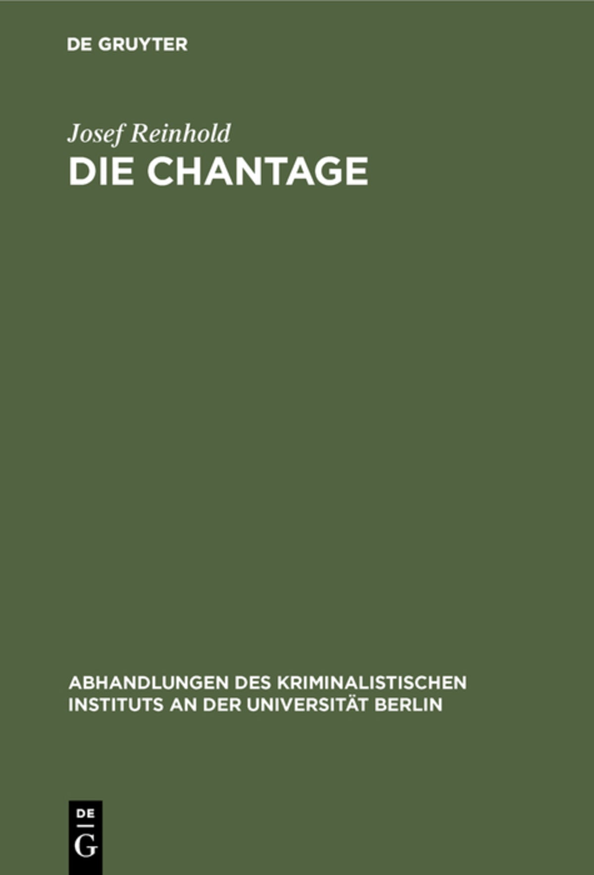 Cover image for Die Chantage ISBN 9783111267463