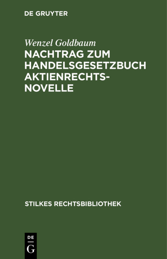 Nachtrag zum Handelsgesetzbuch Aktienrechtsnovelle