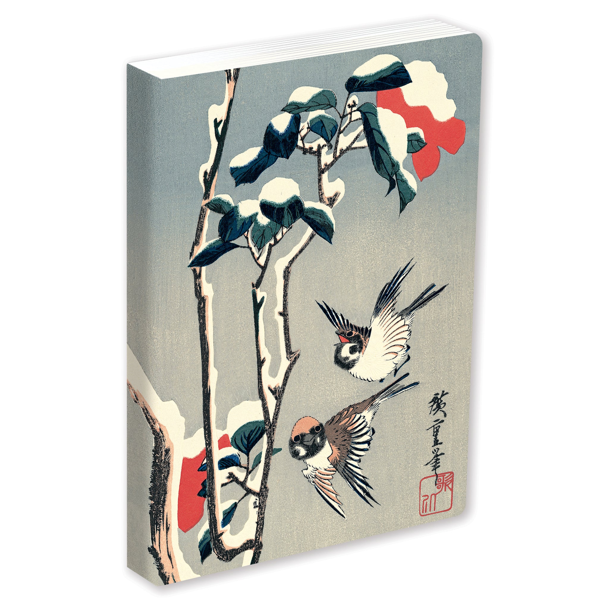 Journal Sparrows and Camellia in Snow by Hiroshige, Lined PB
