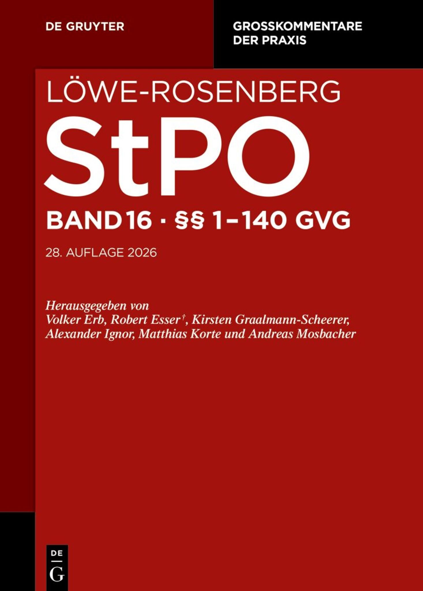 Cover image for §§ 1-140 GVG ISBN 9783110737912