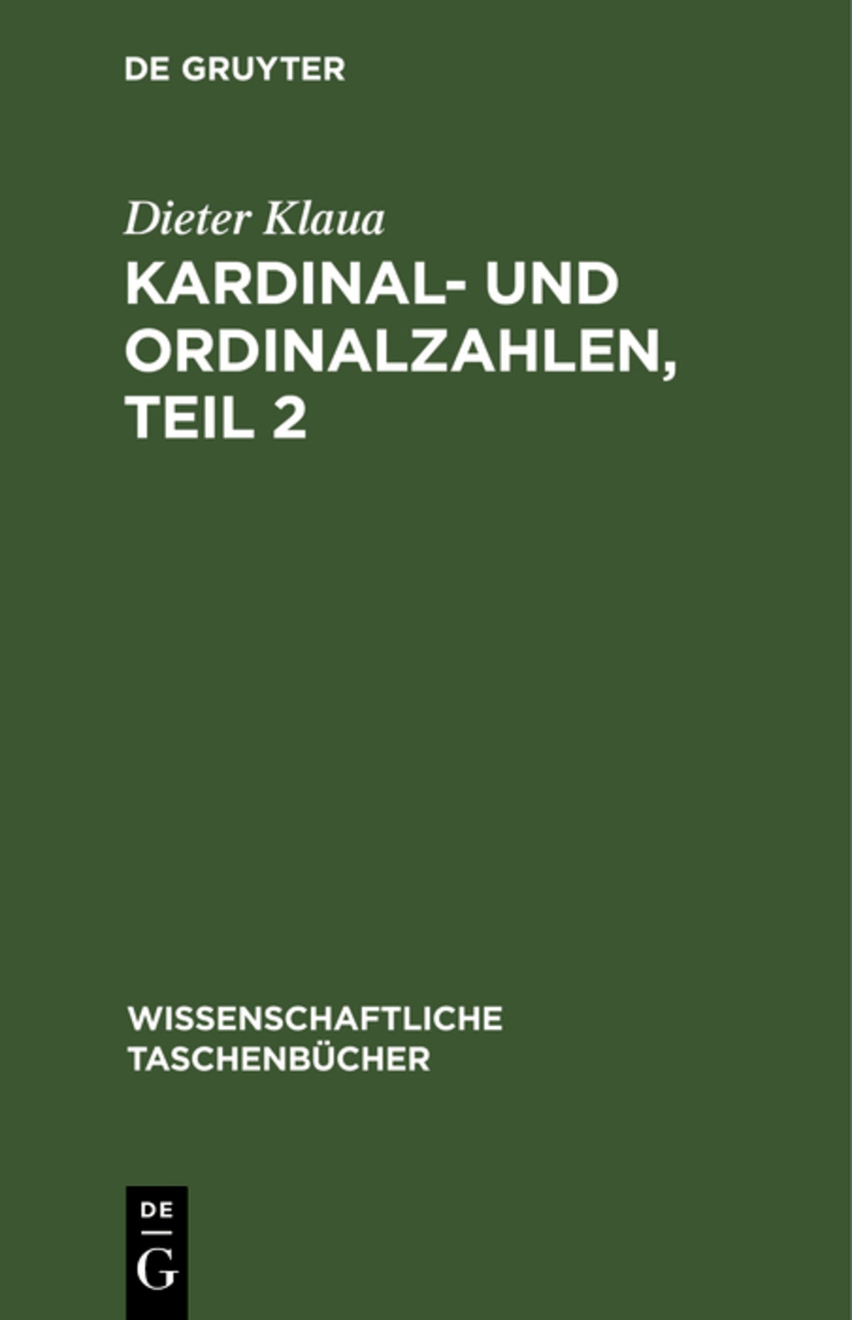 Cover image for Kardinal- und Ordinalzahlen, Teil 2 ISBN 9783112566756
