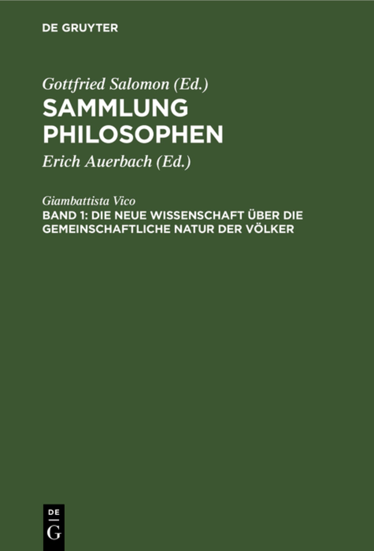 Cover image for Die neue Wissenschaft über die gemeinschaftliche Natur der Völker ISBN 9783112421017