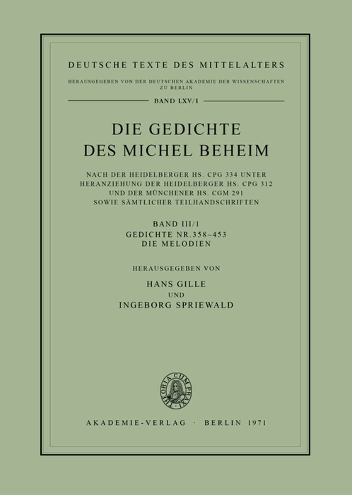 Cover image for Gedichte Nr. 358–453. Die Melodien ISBN 9783050012353