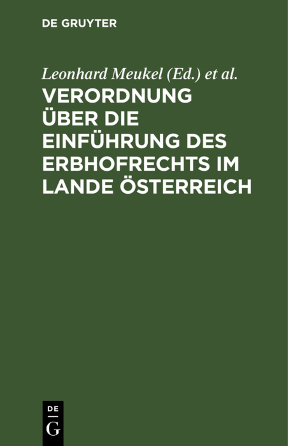 Cover image for Verordnung über die Einführung des Erbhofrechts im Lande Österreich ISBN 9783112602997