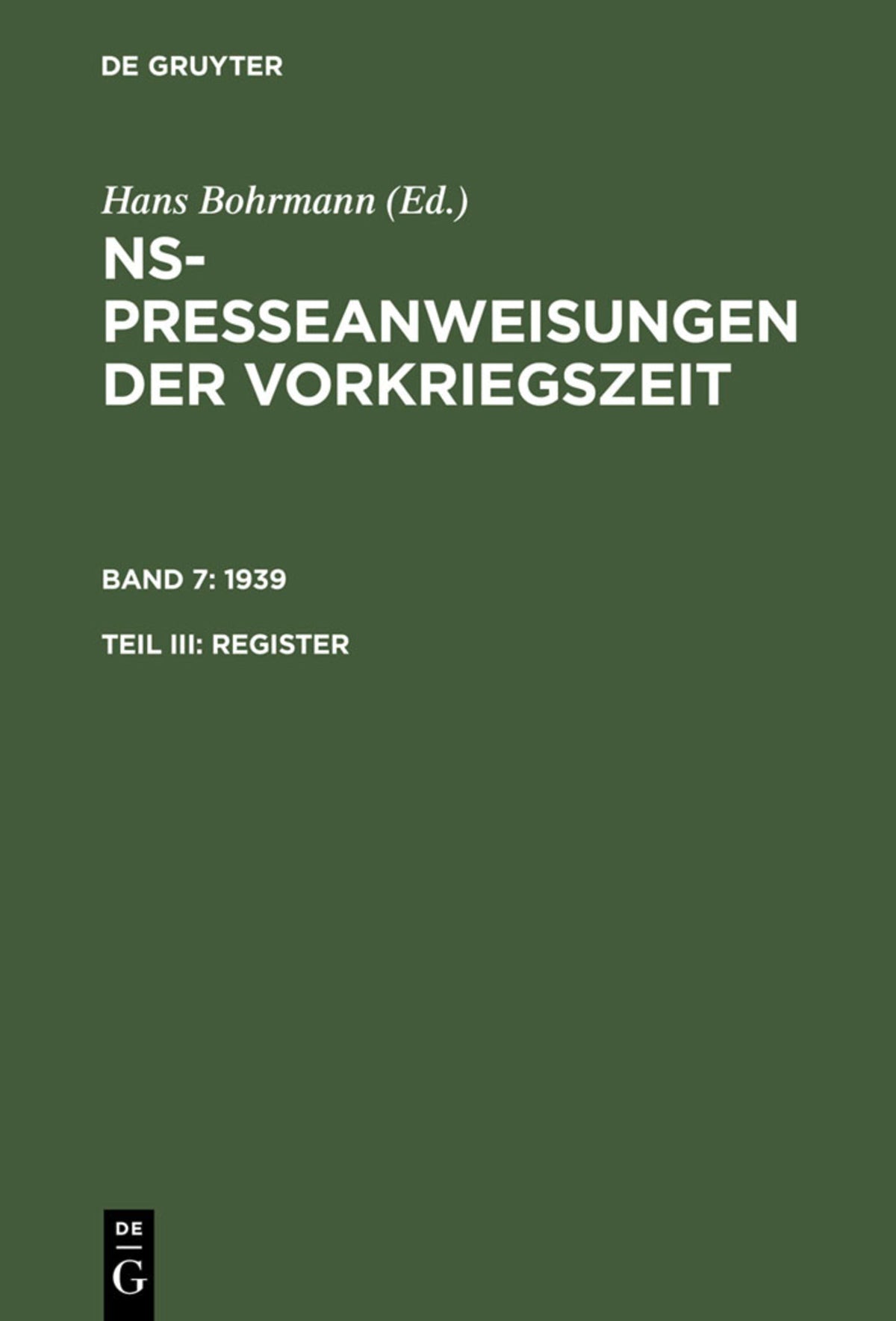 Cover image for 1939. Register ISBN 9783598114359
