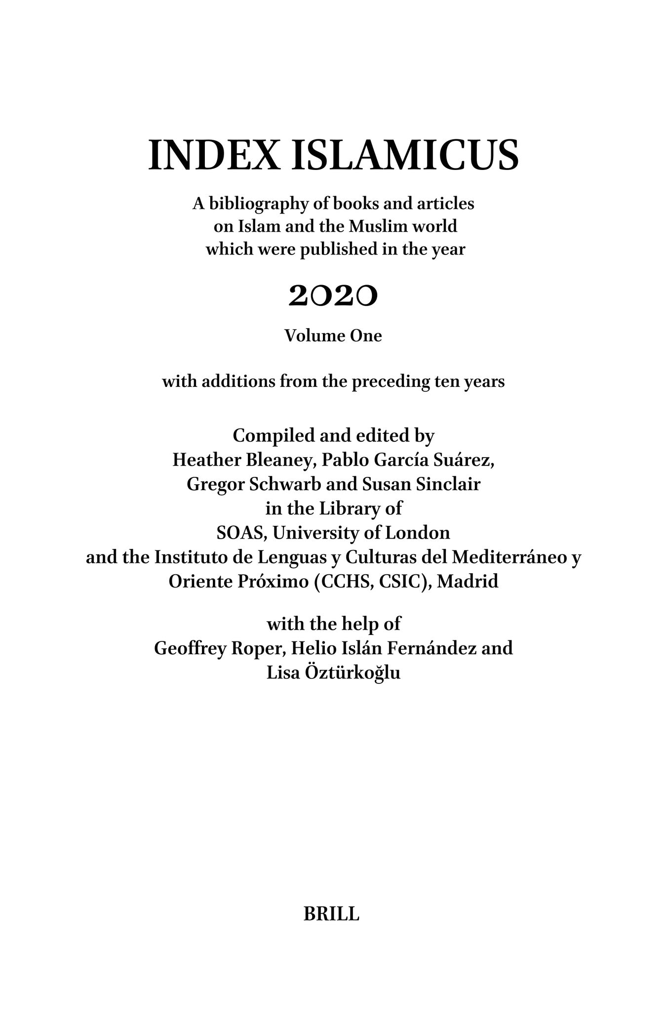 Index Islamicus Volume 2020 Volume 1