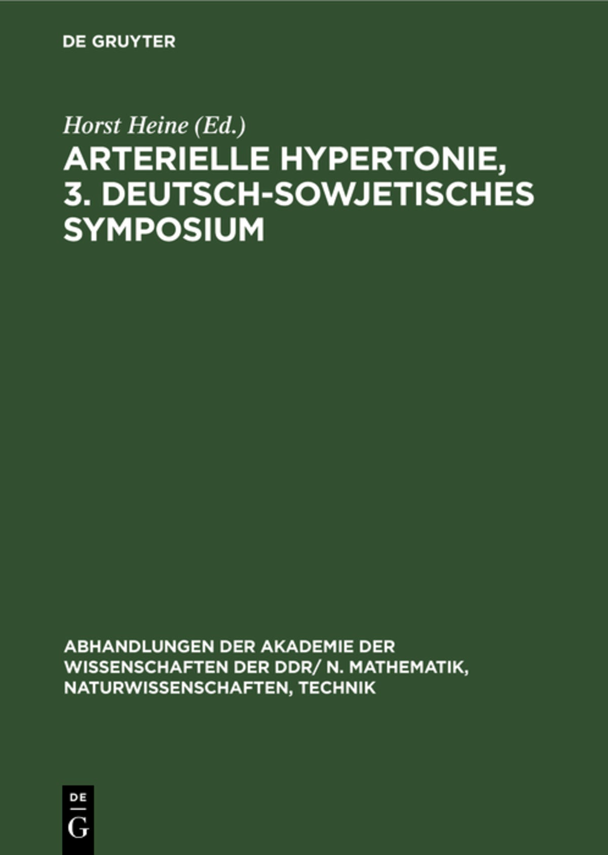 Cover image for Arterielle Hypertonie, 3. Deutsch-Sowjetisches Symposium ISBN 9783112484296
