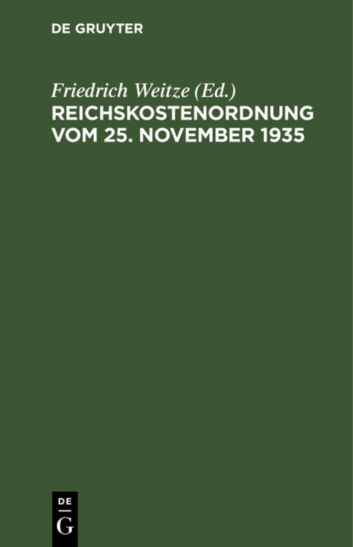 Cover image for Reichskostenordnung vom 25. November 1935 ISBN 9783112639634