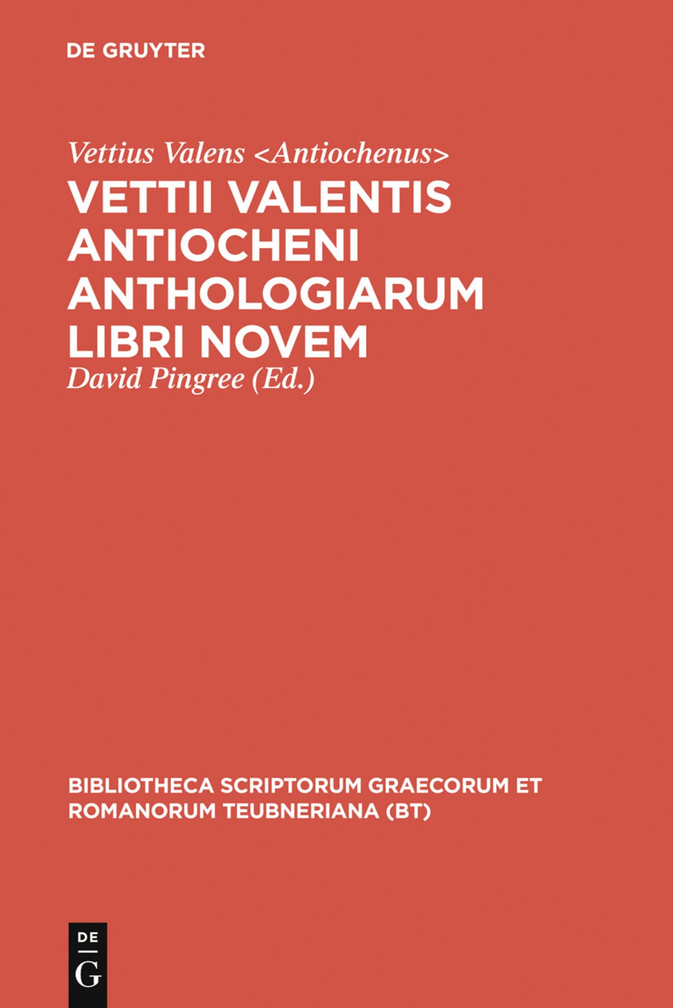 Cover image for Vettii Valentis Antiocheni anthologiarum libri novem ISBN 9783598718786