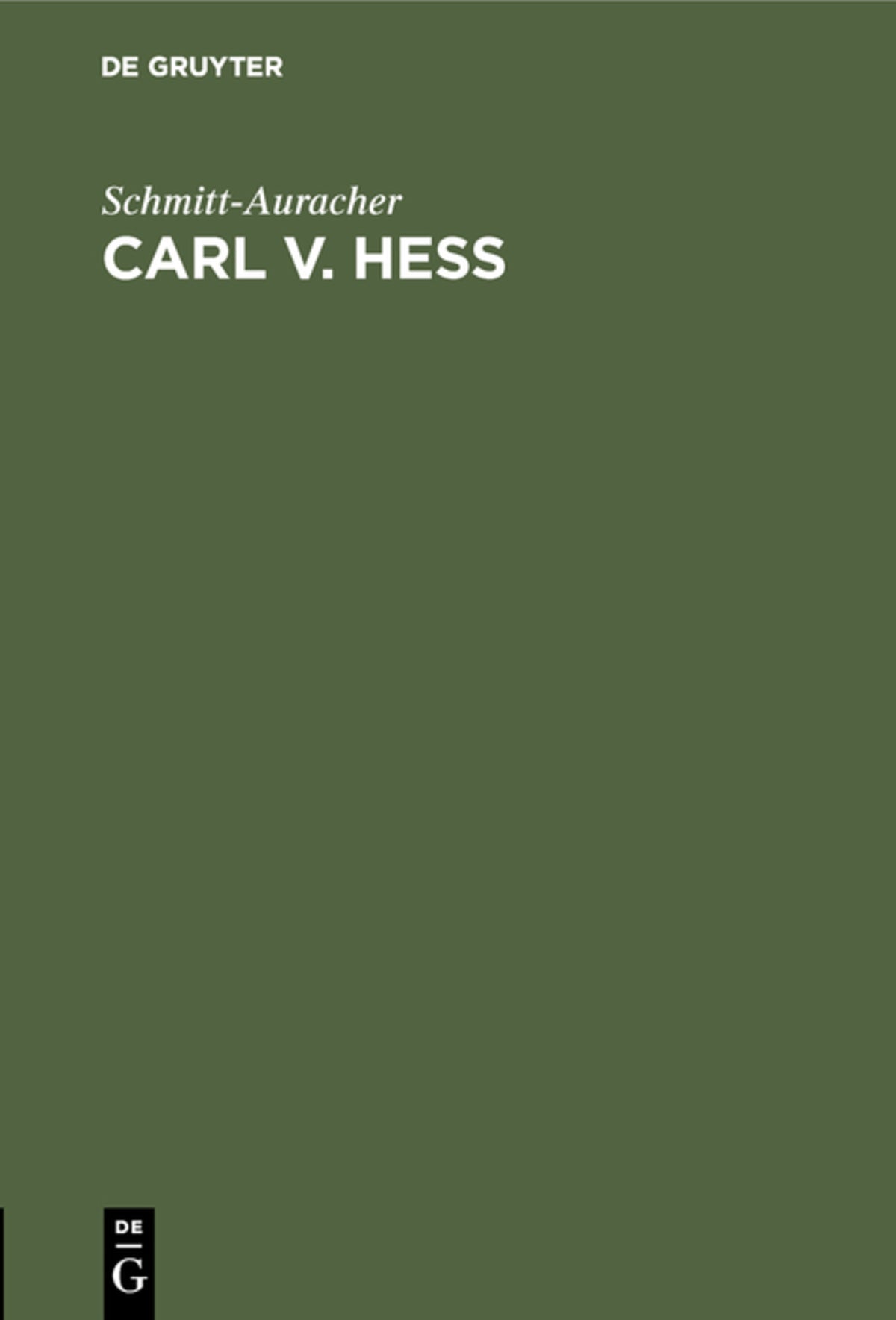 Cover image for Carl v. Hess ISBN 9783486753936