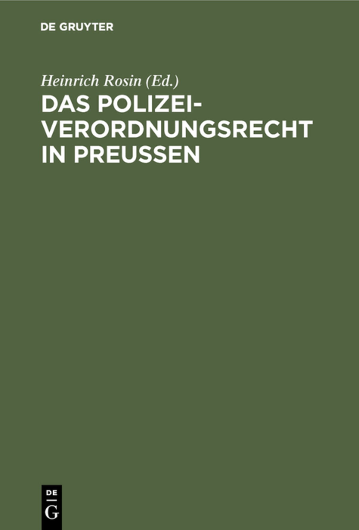 Cover image for Das Polizeiverordnungsrecht in Preußen ISBN 9783111158099