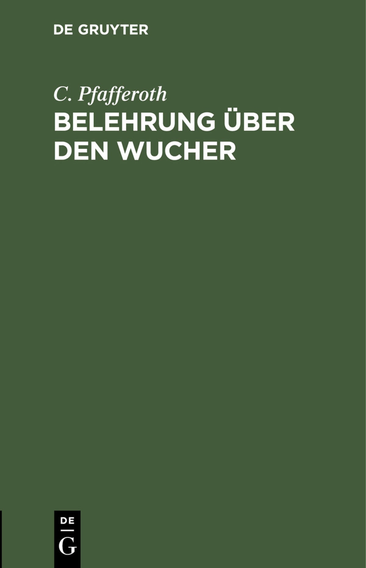 Cover image for Belehrung über den Wucher ISBN 9783112512319