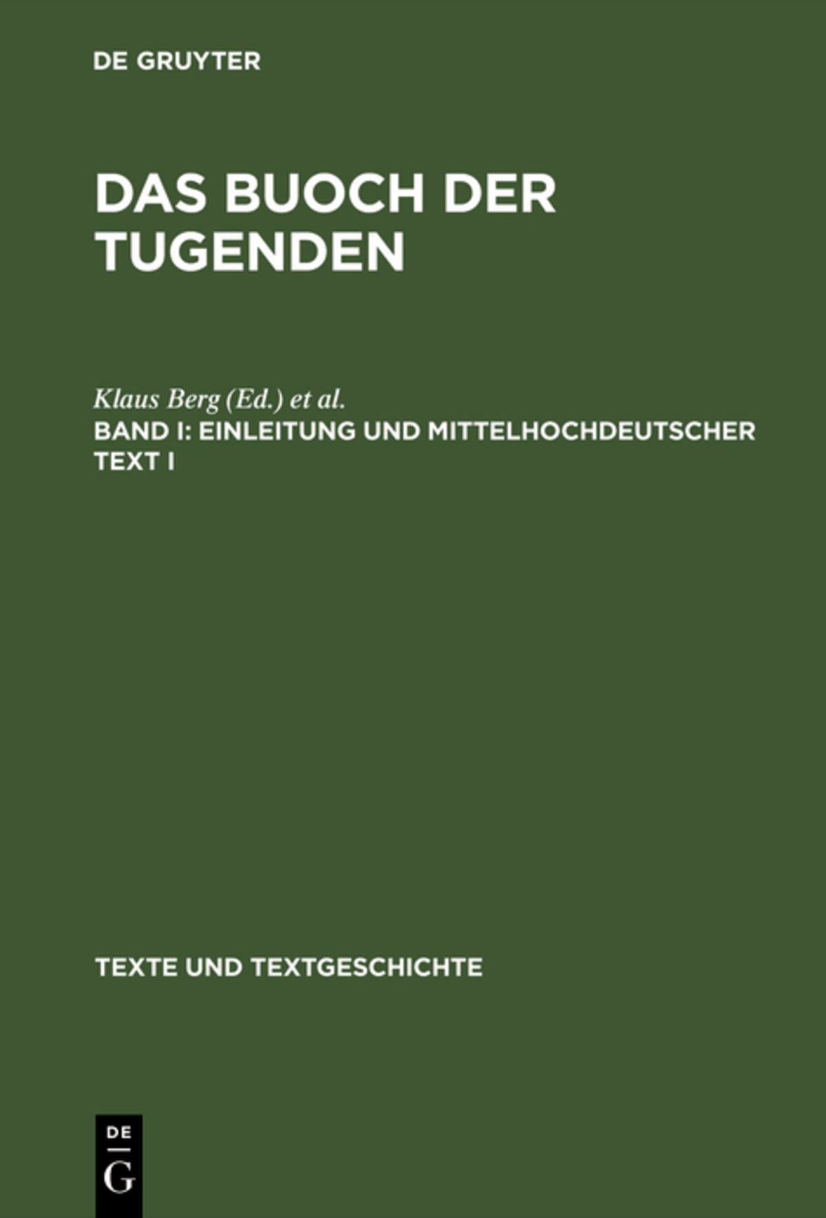 Cover image for Einleitung und mittelhochdeutscher Text I ISBN 9783484360075