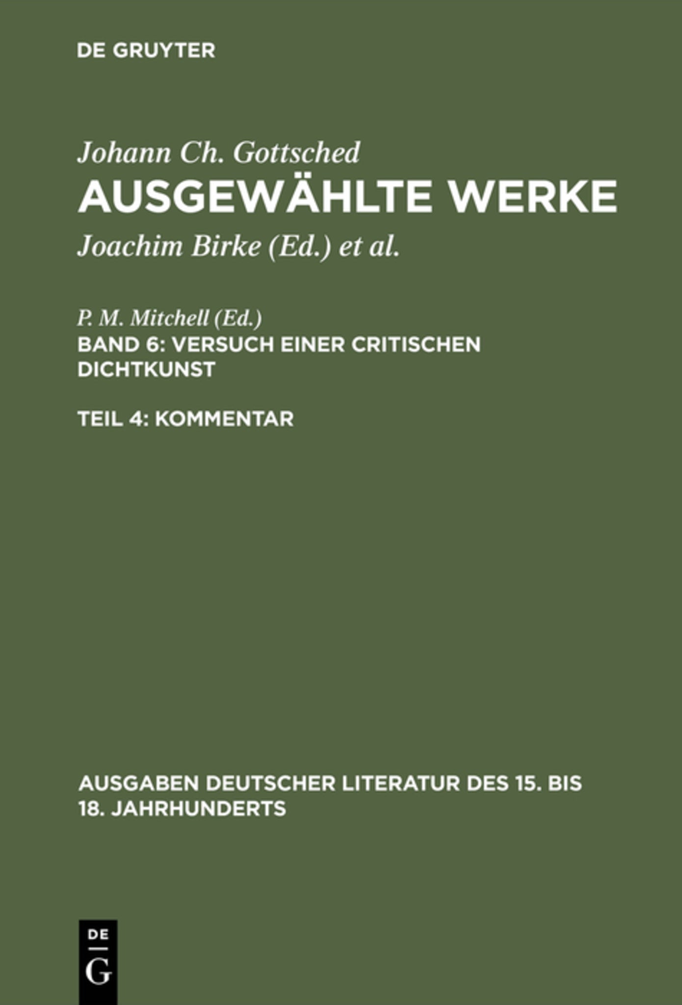 Versuch einer Critischen Dichtkunst. Kommentar