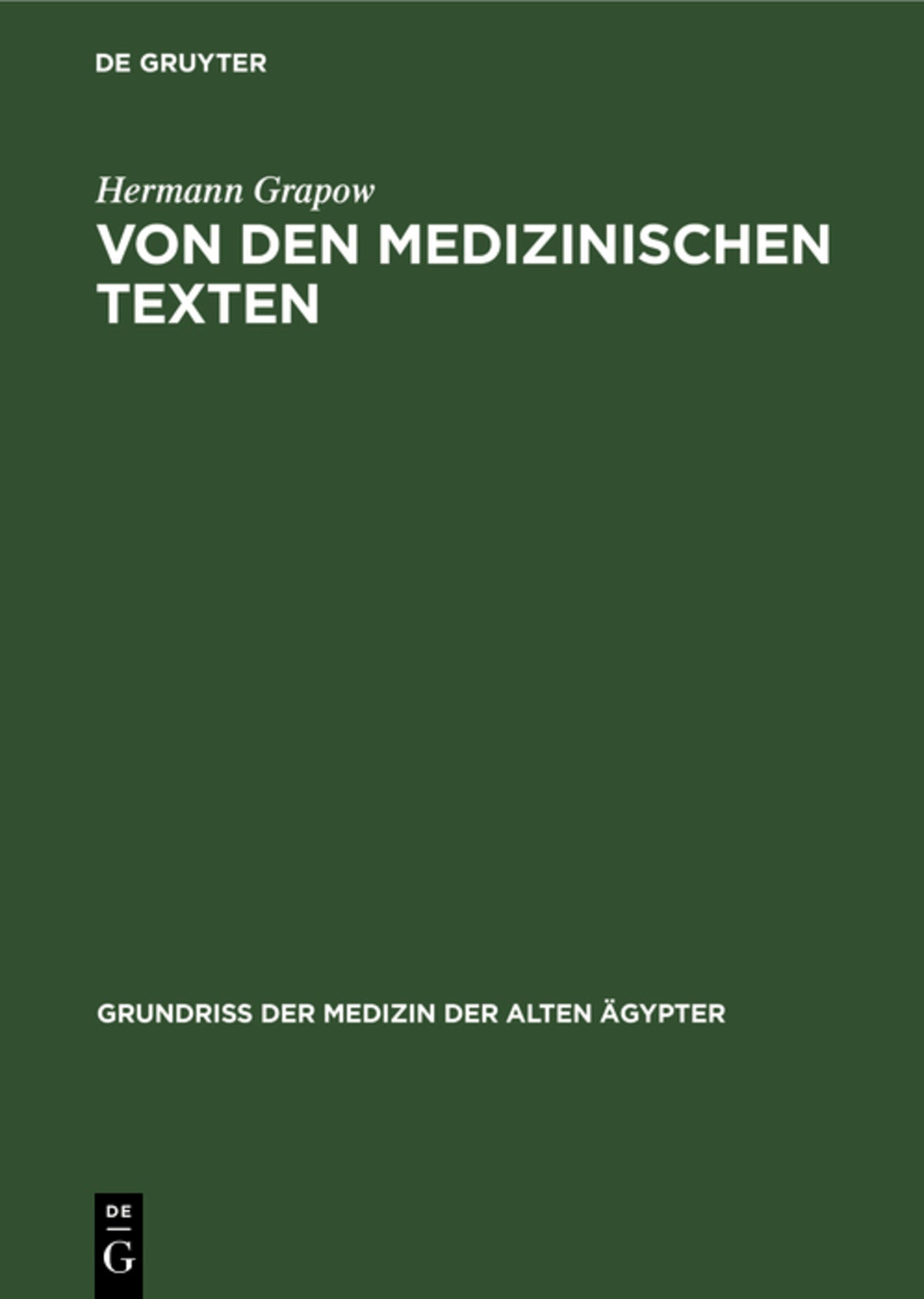Cover image for Von den medizinischen Texten ISBN 9783112527719
