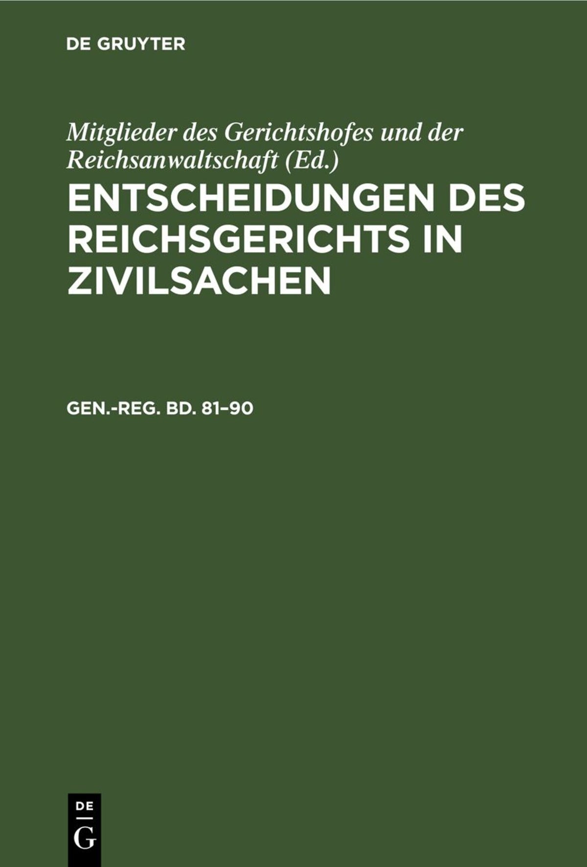 Cover image for Generalregister zum Band 81–90 ISBN 9783112676837